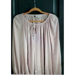 JLO Jennifer Lopez‎ Blouse Women's XL Soft Pink Satin Like Tie Shirt Boho Top